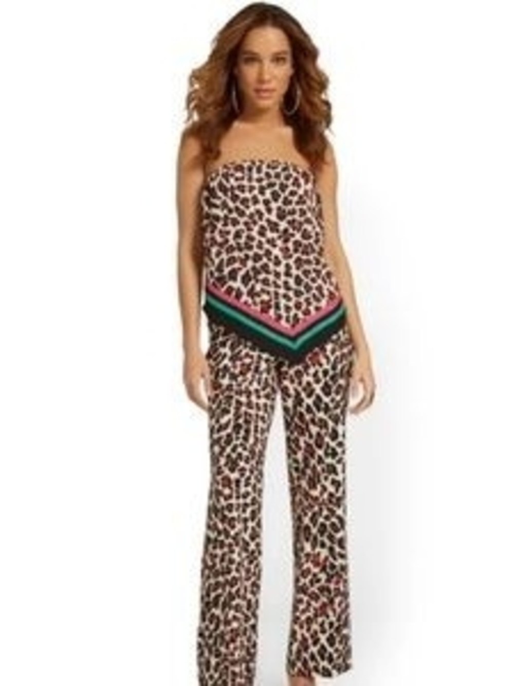 NWT New York & Company Leopard Print 2-Piece Set - Scarf Crop Top & Wide Leg Pan